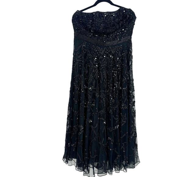 Mac Duggal Black Embellished Mesh Strapless Sequin Beaded Midi Dress Size 4 NWT - Picture 11 of 12